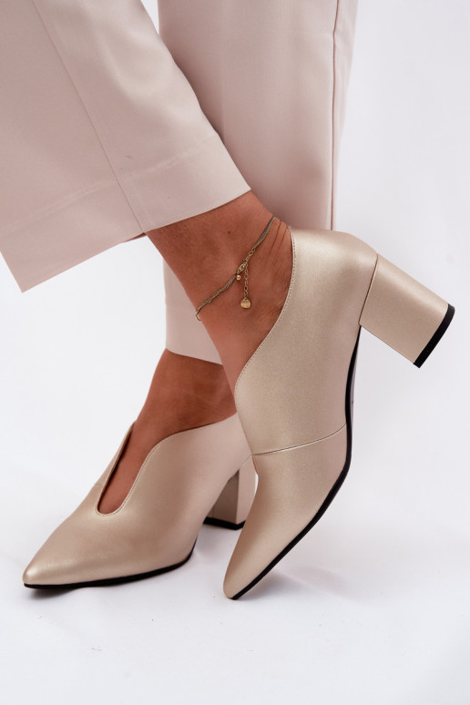 Leather Women's Block Heel Shoes Maciejka K7469-26 Gold