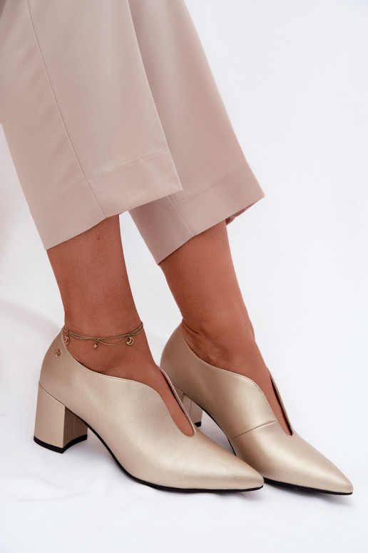 Leather Women's Block Heel Shoes Maciejka K7469-26 Gold