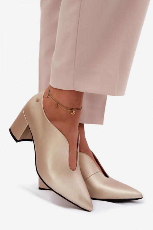 Leather Women's Block Heel Shoes Maciejka K7469-26 Gold