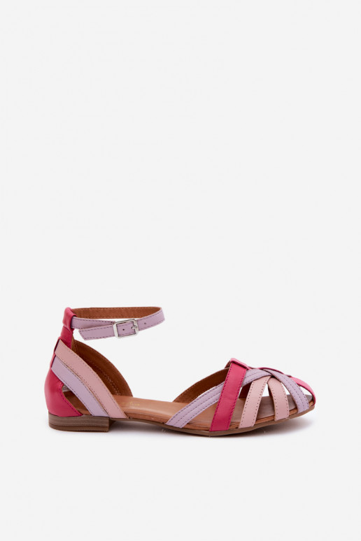 Leather Flat Sandals With Straps Maciejka P7539-15 Pink-Purple