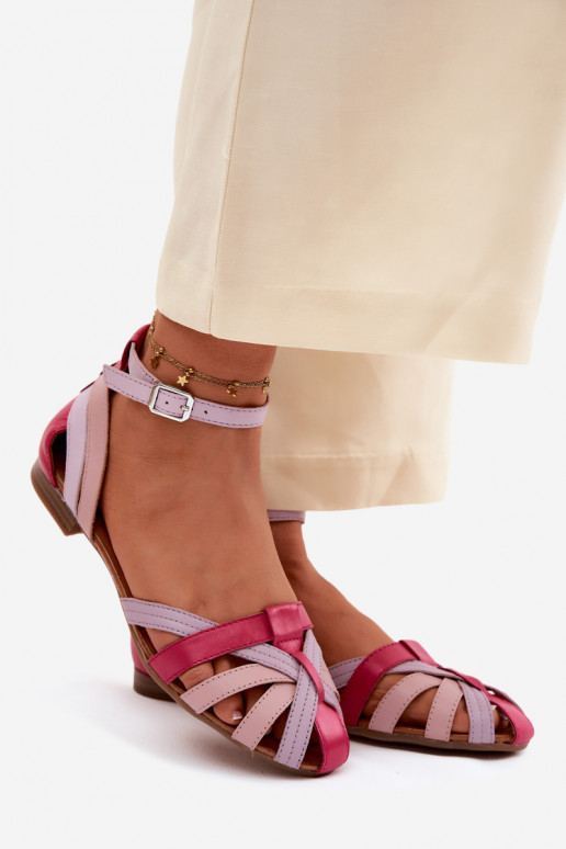 Leather Flat Sandals With Straps Maciejka P7539-15 Pink-Purple