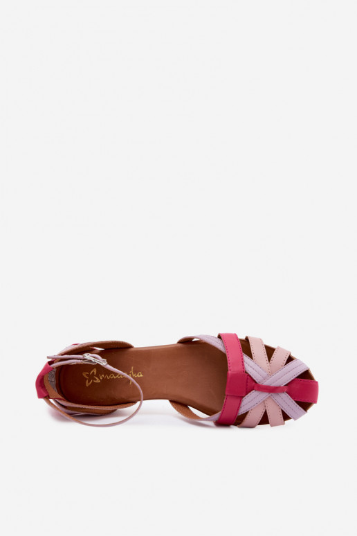 Leather Flat Sandals With Straps Maciejka P7539-15 Pink-Purple