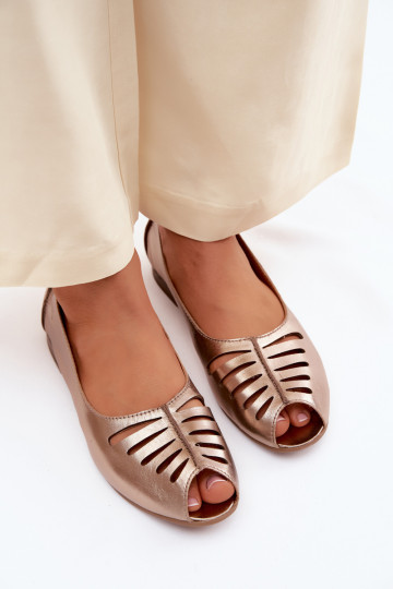 Openwork Leather Ballerinas Maciejka P7541-32 Gold