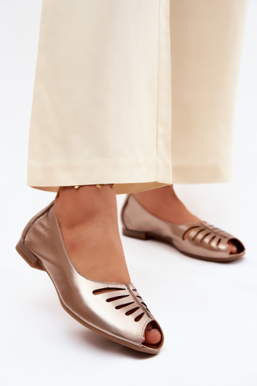 Openwork ballerinas with faux leather Tai turiciejka P7541-32 gold 2