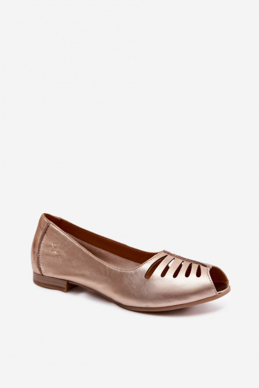 Ażurowe BalerinywithNaturalnej Skóry Maciejka P7541-32 Złote