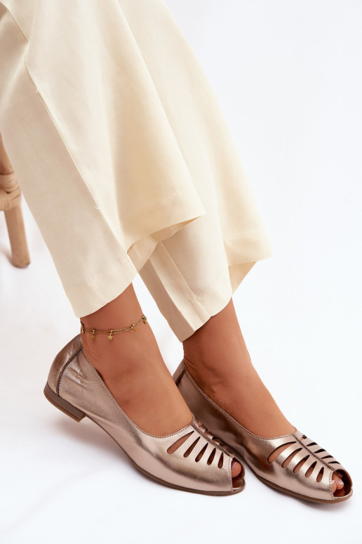Openwork Leather Ballerinas Maciejka P7541-32 Gold