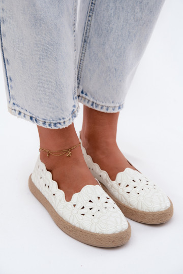 Espadryle Damskie Ażurowe W Kwiaty Białe Merivelle