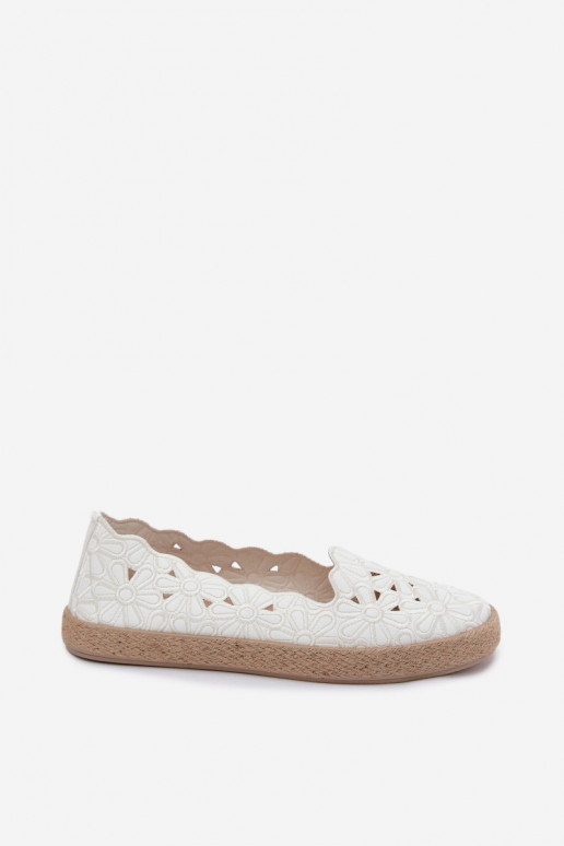 Espadrilles with cut-out elements and flowers in white color Merivelle