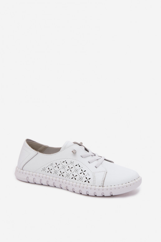 Buty z ażurowymi elementami z naturalnej skóry w kolorze białym Flaria