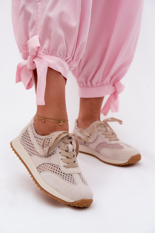 Women's Mesh Sneakers Light Beige Suede Gelina