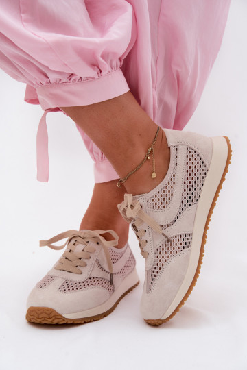 Women's Mesh Sneakers Light Beige Suede Gelina 2