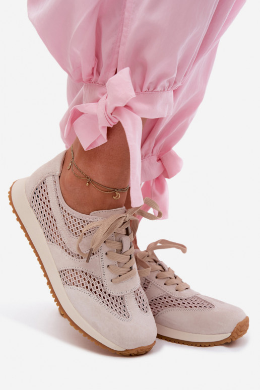 Sports shoes with cut-out elements made of faux suede in ivory color Gelina