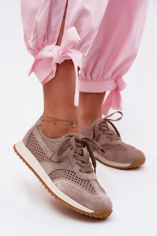 Sports shoes with cut-out elements made of faux suede in sand color Gelina