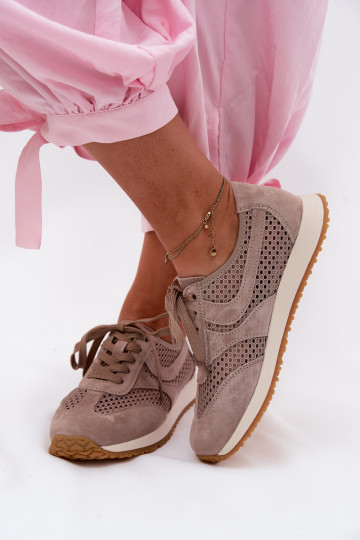Women's Mesh Sneakers Dark Beige Suede Gelina 2