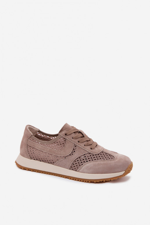 Sports shoes with cut-out elements made of faux suede in sand color Gelina