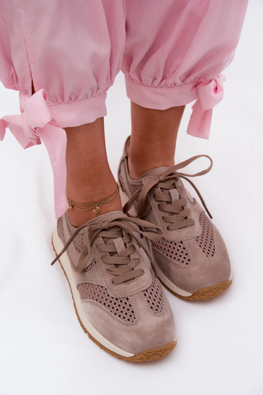 Buty sportowe z ażurowymi elementami z sztucznego zamszu w kolorze piaskowym Gelina