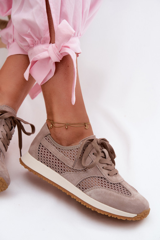 Sports shoes with cut-out elements made of faux suede in sand color Gelina