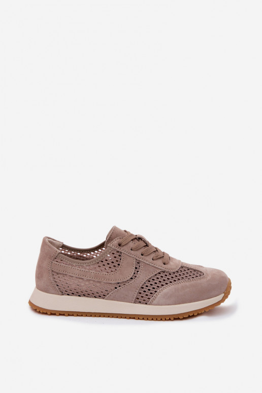 Sports shoes with cut-out elements made of faux suede in sand color Gelina