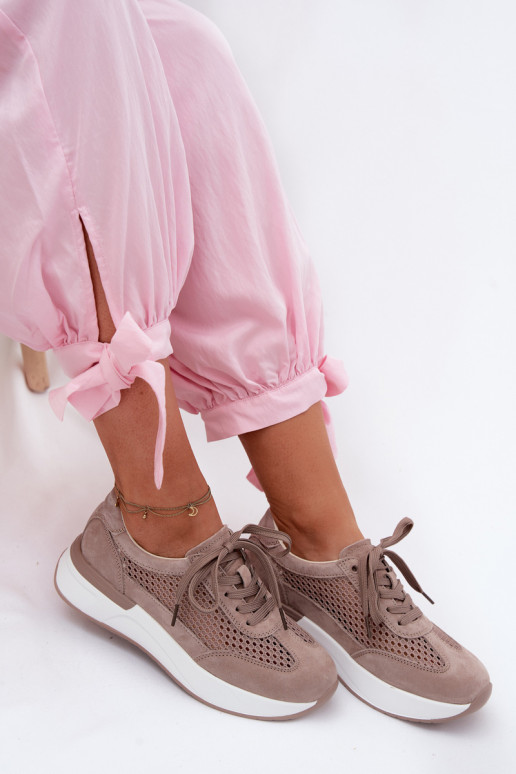 Leather Suede Platform Sneakers Dark Beige Norisa