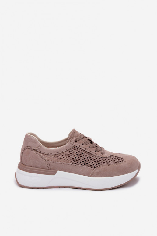 Leather Suede Platform Sneakers Dark Beige Norisa