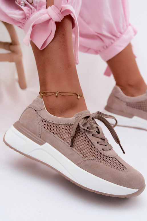 Leather Suede Platform Sneakers Dark Beige Norisa