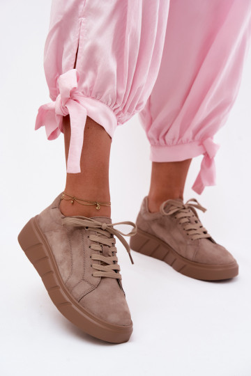 Women's sporty platform shoes made of faux suede in sand color Danida