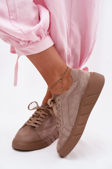 Women's sporty platform shoes made of faux suede in sand color Danida 2