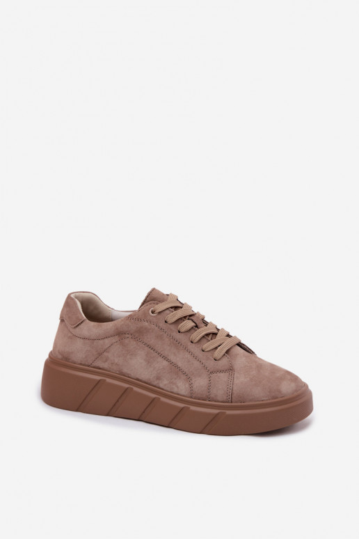 Women's sporty platform shoes made of faux suede in sand color Danida