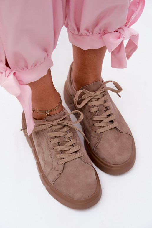 Women's sporty platform shoes made of faux suede in sand color Danida