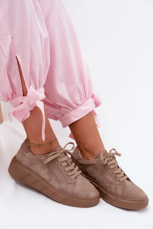 Women's sporty platform shoes made of faux suede in sand color Danida
