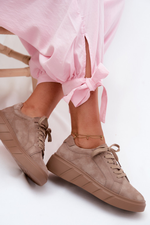 Women's sporty platform shoes made of faux suede in sand color Danida