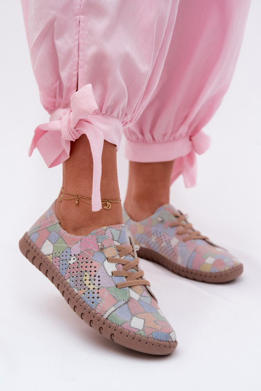 Patterned Openwork Women's Shoes Made of Natural Suede Multicolor Belessa