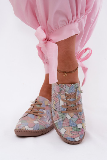 Patterned Openwork Women's Shoes Made of Natural Suede Multicolor Belessa 2