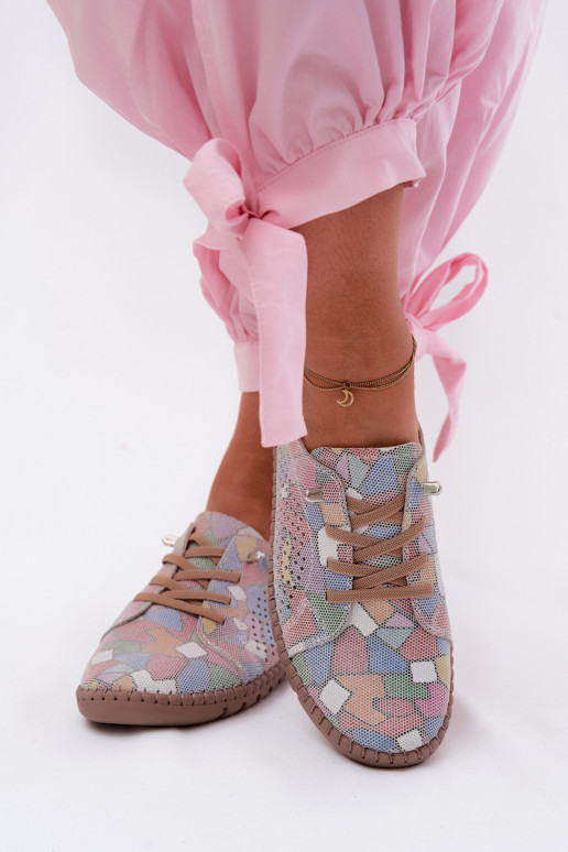 Patterned Openwork Women's Shoes Made of Natural Suede Multicolor Belessa