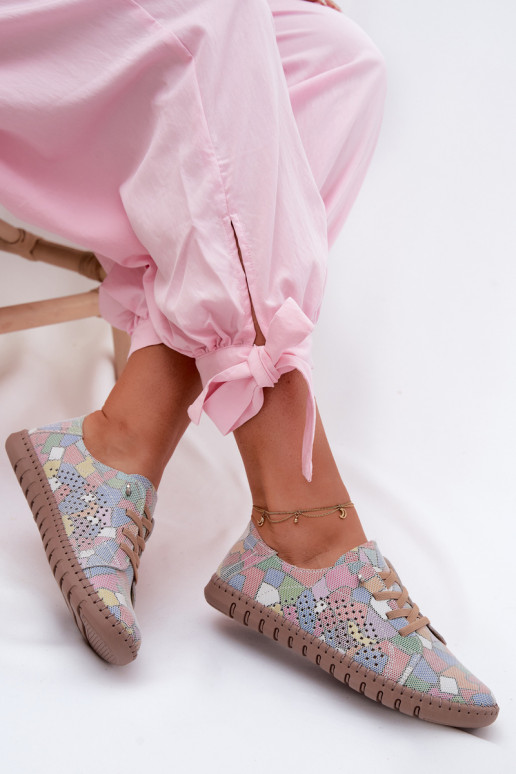 Patterned shoes with cut-out elements made of faux suede in various colors Belessa