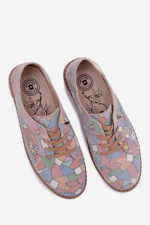 Patterned Openwork Women's Shoes Made of Natural Suede Multicolor Belessa