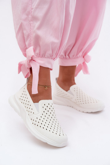 Women's Slip-On Mesh Shoes From Faux Leather White Geressa