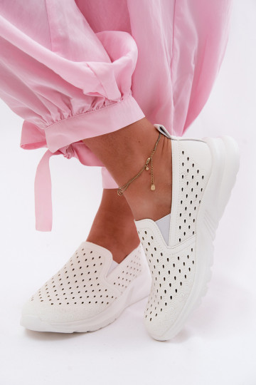 Women's Slip-On Mesh Shoes From Faux Leather White Geressa 2