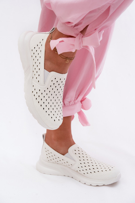 Women's Slip-On Mesh Shoes From Faux Leather White Geressa