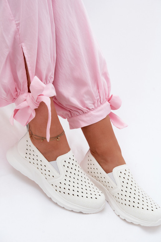 Women's Slip-On Mesh Shoes From Faux Leather White Geressa