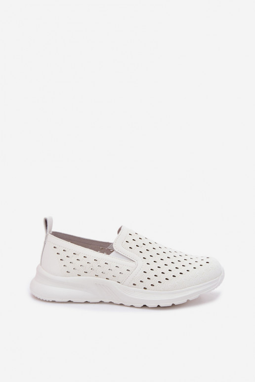 Women's Slip-On Mesh Shoes From Faux Leather White Geressa