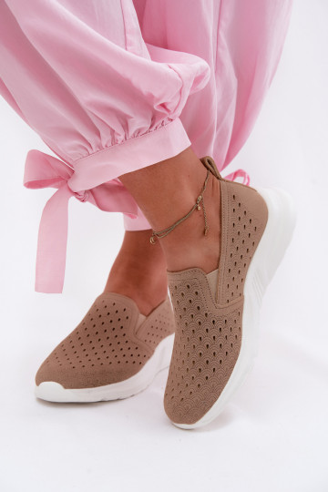 Slip-on shoes with cut-out elements made of faux suede in sand color Geressa 2