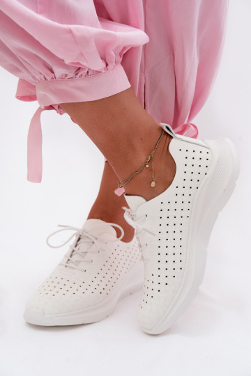 Ażurowe Buty Sportowe Sneakersy Damskie Białe Heressa 2