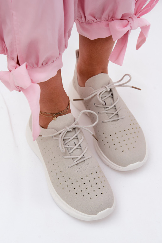 Ażurowe Buty Sportowe Sneakersy Damskie Szare Heressa