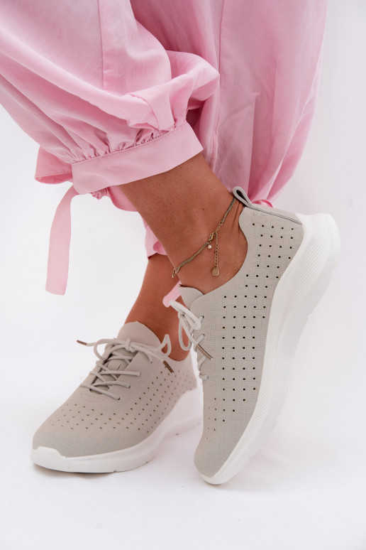 Lace-up sporty shoes for women in gray color Heressa