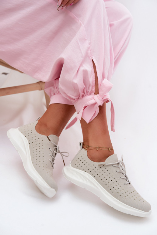 Ażurowe Buty Sportowe Sneakersy Damskie Szare Heressa