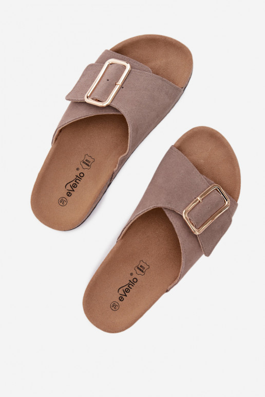 Leather Suede Women's Slides With Buckle Dark Beige Beryl