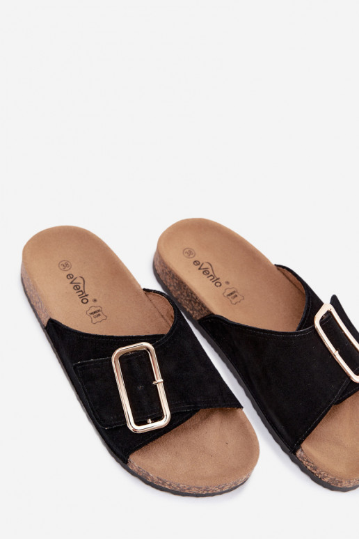 Leather Suede Women's Slippers With Buckle Black Beryl