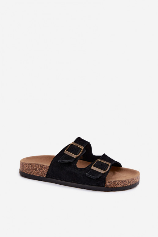 Suede Slides With Cork Sole Black Tavira
