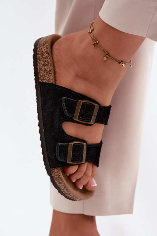 Suede Slides With Cork Sole Black Tavira